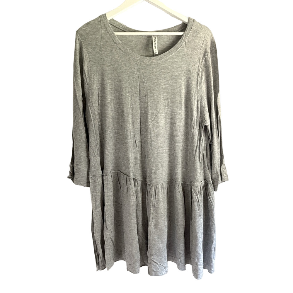 Zenana Light Gray Tiered Babydoll Tunic Top Plus Size 1X